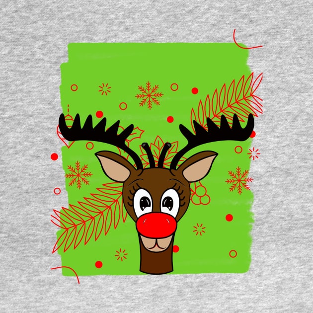 REINDEER Merry Christmas Red Nose Reindeer by SartorisArt1